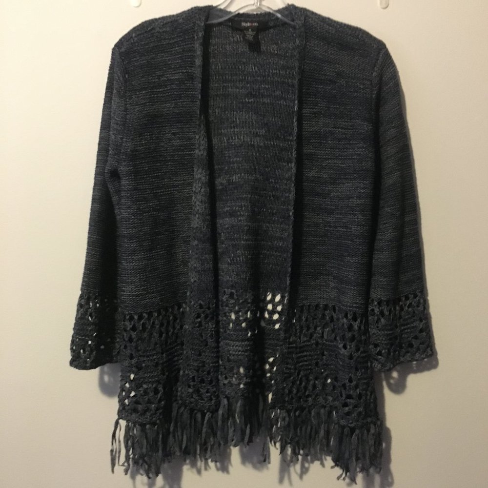 Style & Co. Open Front Sweater Blue Cream Size Small